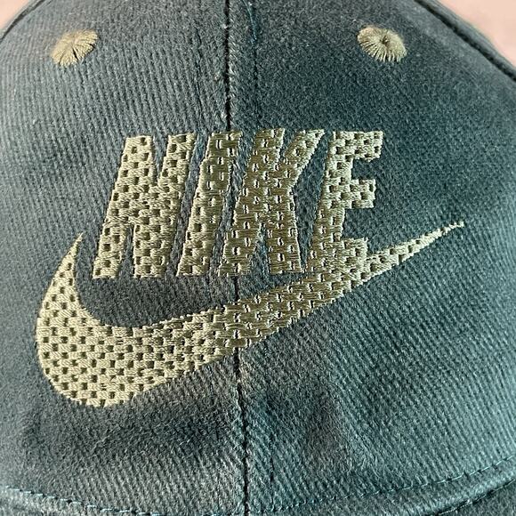 Nike Vtg Hat Swoosh Logo Spellout Snapback Cap Green 1990s White Tag Taiwan OSFA - Picture 3 of 10